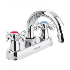 Mezcladora 4? para lavabo, cuello curvo, manerales cruceta