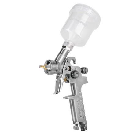 Pistola p/retoque gravedad HVLP vaso plástico, 1 mm, Truper Codigo:11097