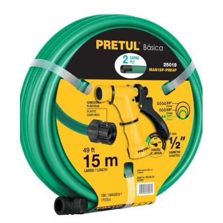 Combo manguera MAN-15X1/2P y pistola de riego PIM-4P, Pretul Codigo:25019