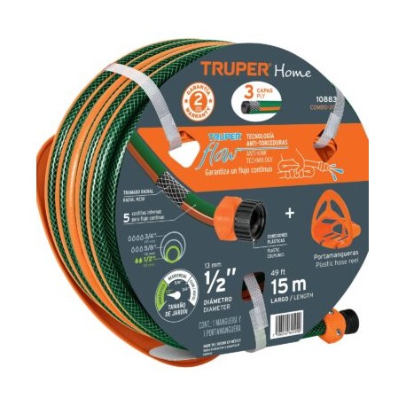 Combo manguera MAN-15X1/2RE y portamanguera GAN-MA, Truper Codigo:10883