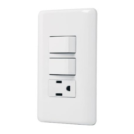 Placa armada con contacto y 2 interruptores sencillos, Basic  Código:   25081